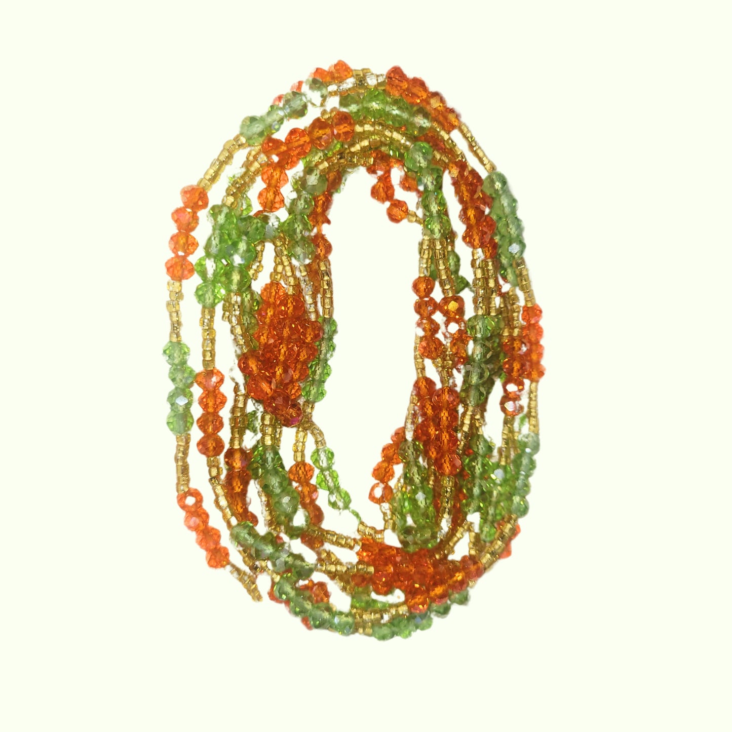 Waist Beads / African Hip Chain - Green Orange and Gold