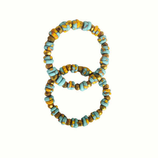 African Beaded Bracelet |  Blue and Gold