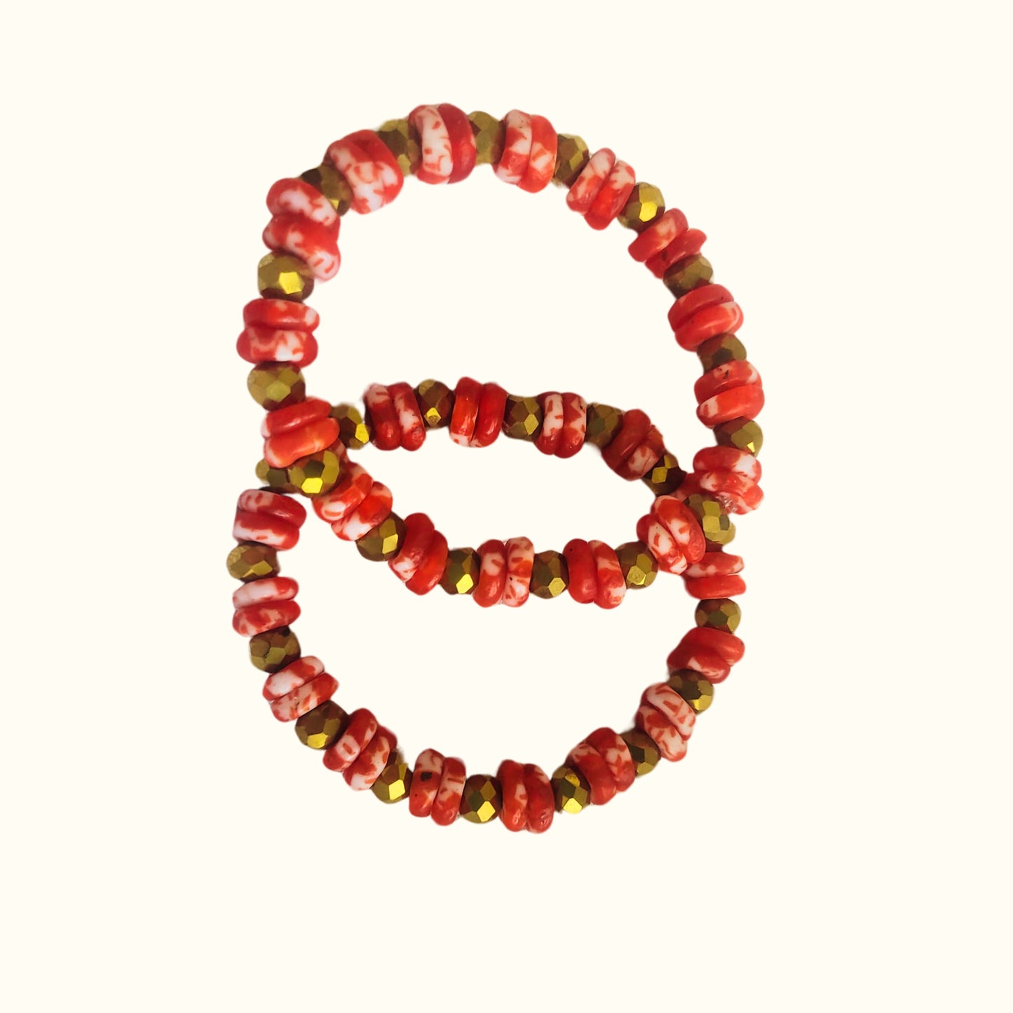 African Beaded Bracelete | Red and Gold