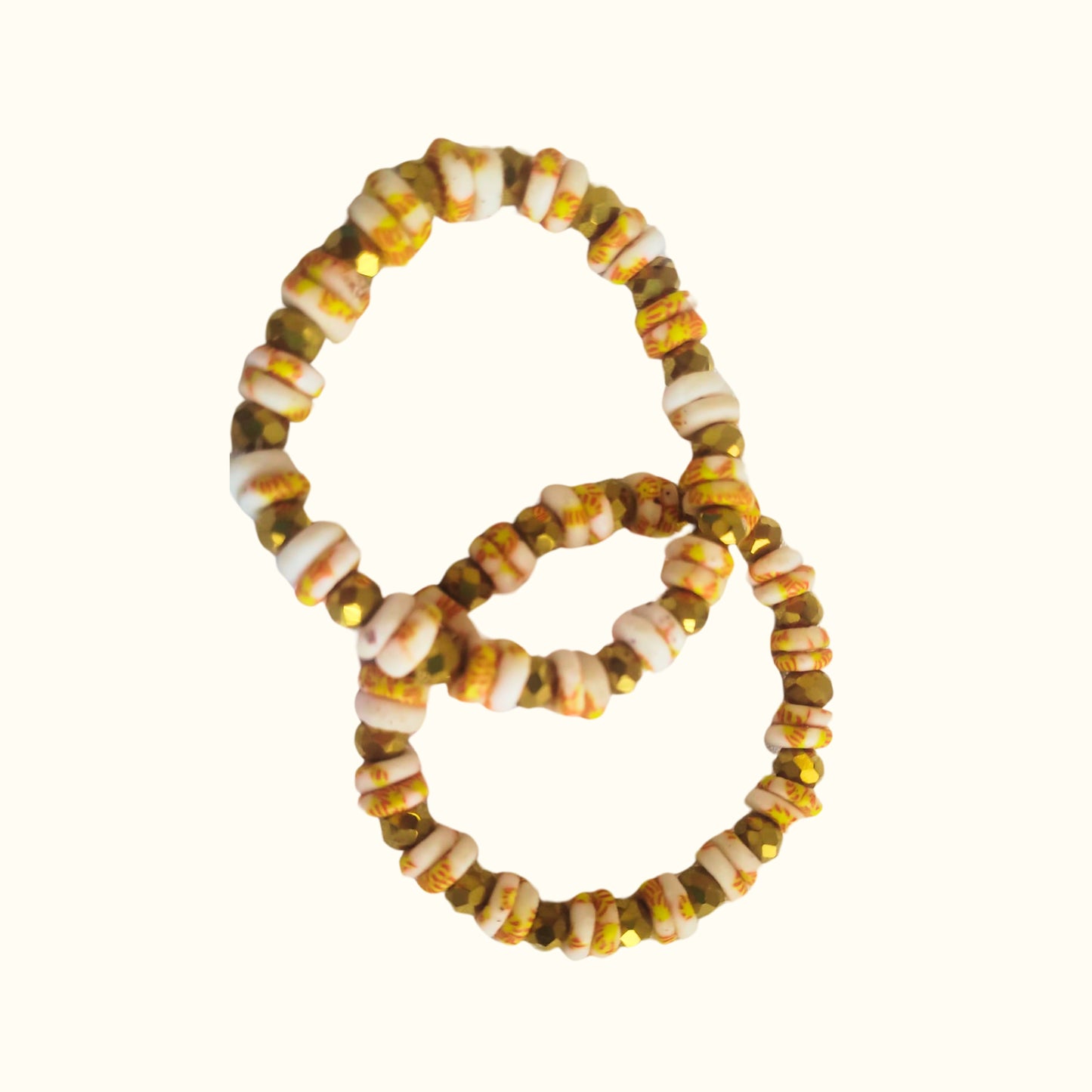 African Beaded Bracelet | White, hints of Yellow and Gold